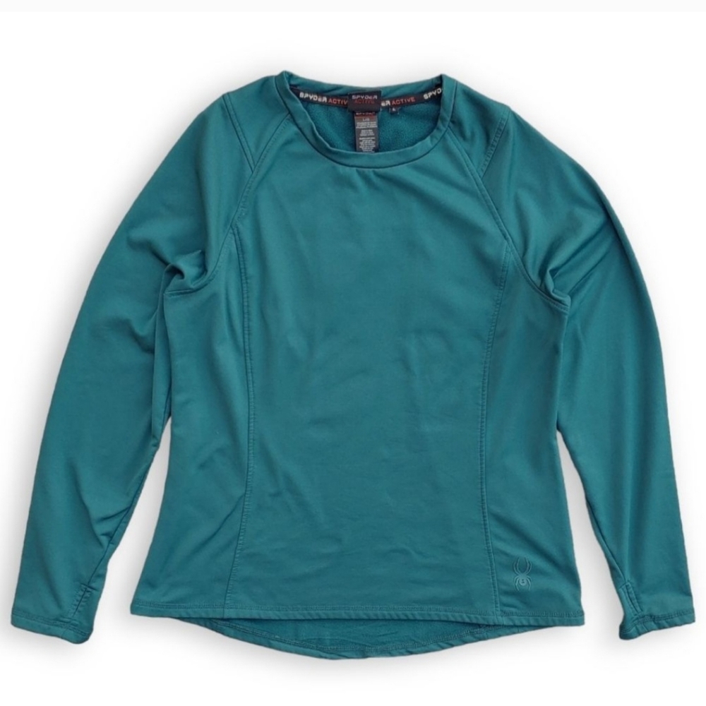 SPYDER Women's Large Teal Blue / Green Fleece Lined Long Sleeve Pull Over Top